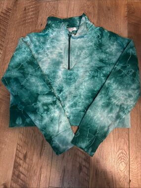 Frankie's Bikinis Teal and White Tie-Dye Half-Zip